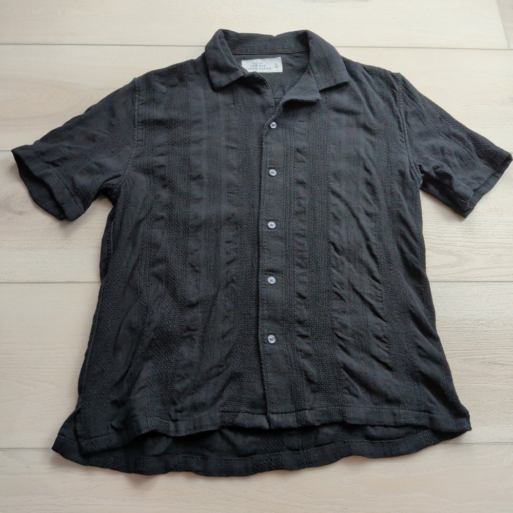 Abercrombie & Fitch Summer Linen Blend Short Sleeve Camp Shirt S Mens Black